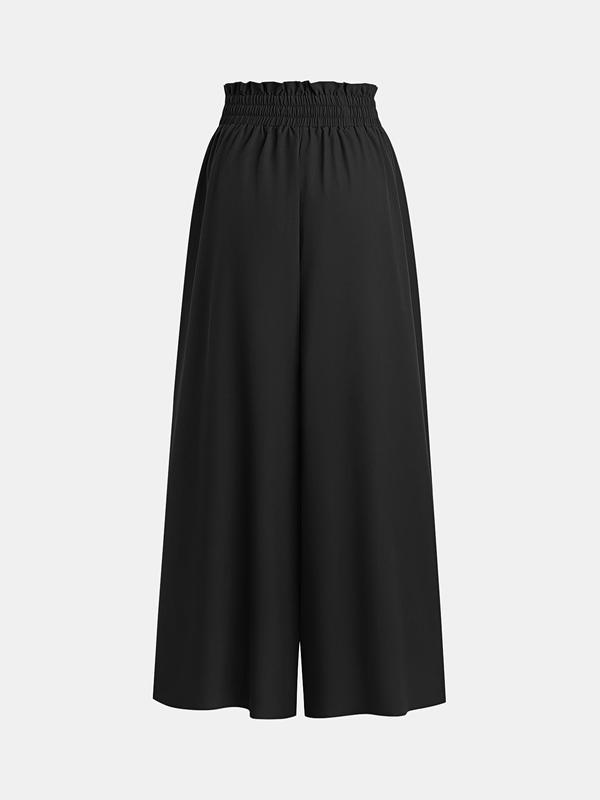 YOZY [2 colors, size 4-14] Plain Drawstring Waist Wide Leg Pants, Casual Frill Trim Shirred Elastic Waist Trousers, 2024 Women's All Season Outfits for Daily Wear, Back To School Pants, [S-XXL]