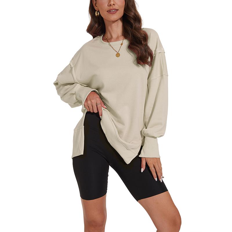 Women's Oversized Lightweight Sweatshirt with Side Slit Soft Crew Neck Pullover Long Sleeve Tops 2024 Fashion