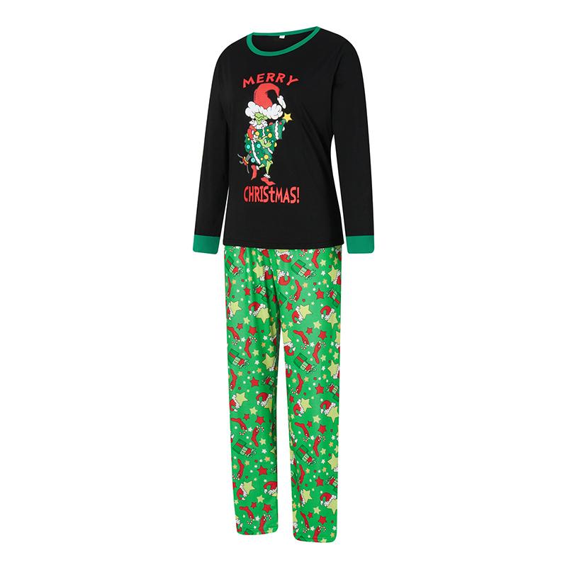 Christmas Pajamas for Family Long Sleeve Cartoon Print Tops + Trousers Set Winter Holiday Sleepwear