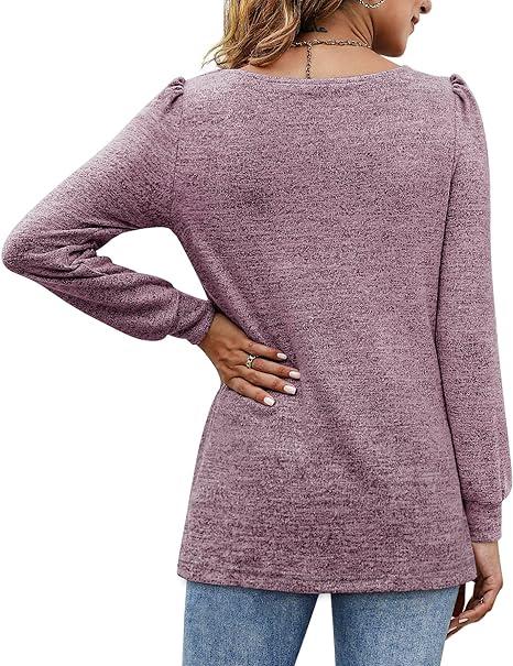 Goranbon Womens Tunic Tops for Leggings Square Neck Puff Sleeve Shirts Casual Fall Sweatshirts