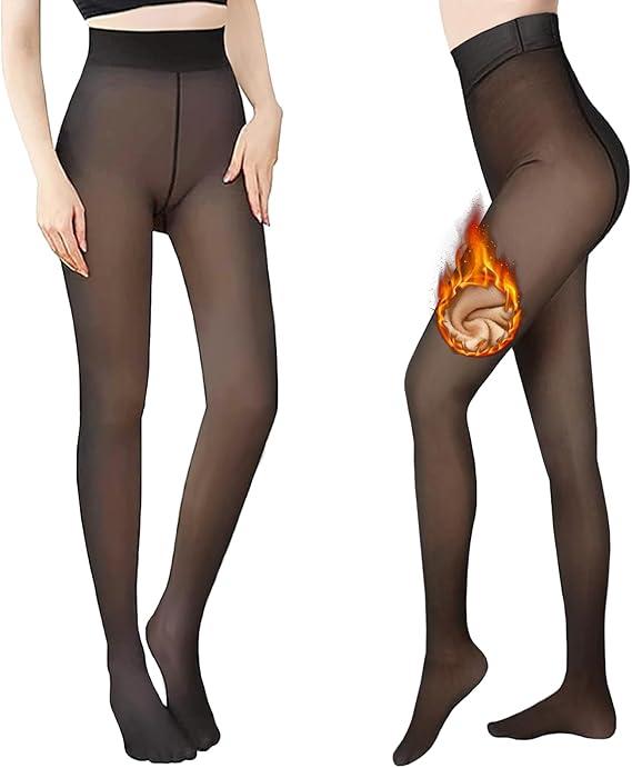 Women 2 Piece Transparent Tight Fleece Lined Thick High Waist Elasticity Thermal Pantyhose Warm Leggings