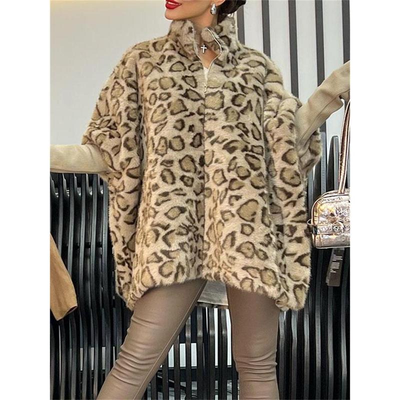 Cape Fashion Leopard Print Imitation Fur Coat Winter New Slim Design Furry Women's Clothing