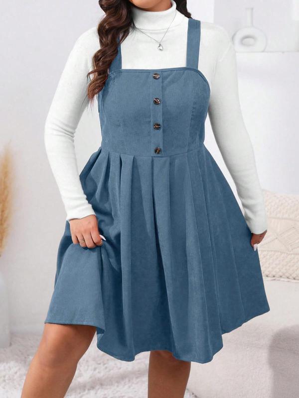  Button Decor Pleated Pinafore A-line Dress, Cute Outfits, Casual Sleeveless Tank Dresses, Overall Dress, Dresses for Women, Women's Clothing, Summer Clothes, Casual Dresses, Black Girl Outfits