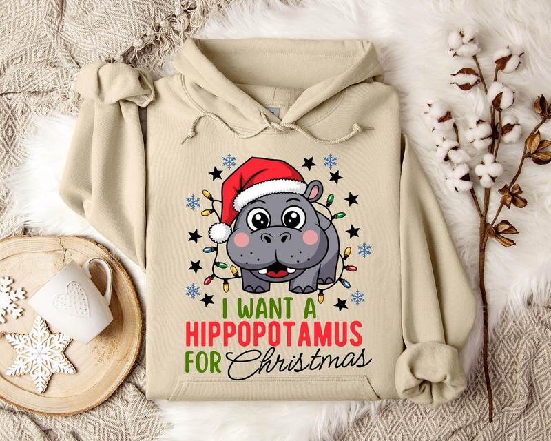 A Hippopotamus For Christmas Shirt, Hippo Christmas Lights Shirt, Fun Family Xmas Party Sweatshirt, Perfect Gift For Hippo Lovers