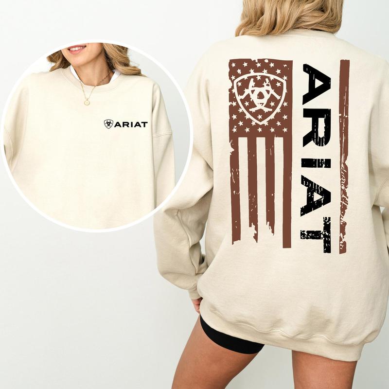 Western Ariat Merica Flag Shirt Mens Ariat Hoodie, Cotton Crewneck Unisex Pull Over Hoodie Sweatshirt T-Shirt for Men and Women