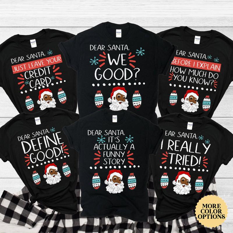 Black Santa Claus Christmas Pajamas, Matching Family Christmas Pajamas, Holiday Pajamas, Christmas PJs Family, Brown Santa Christmas Shirts N3