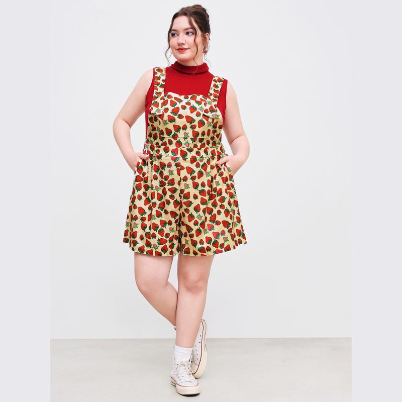 Cider [2 colors, size 2-26] Woven Strawberry Print Wide Leg Jumpsuit