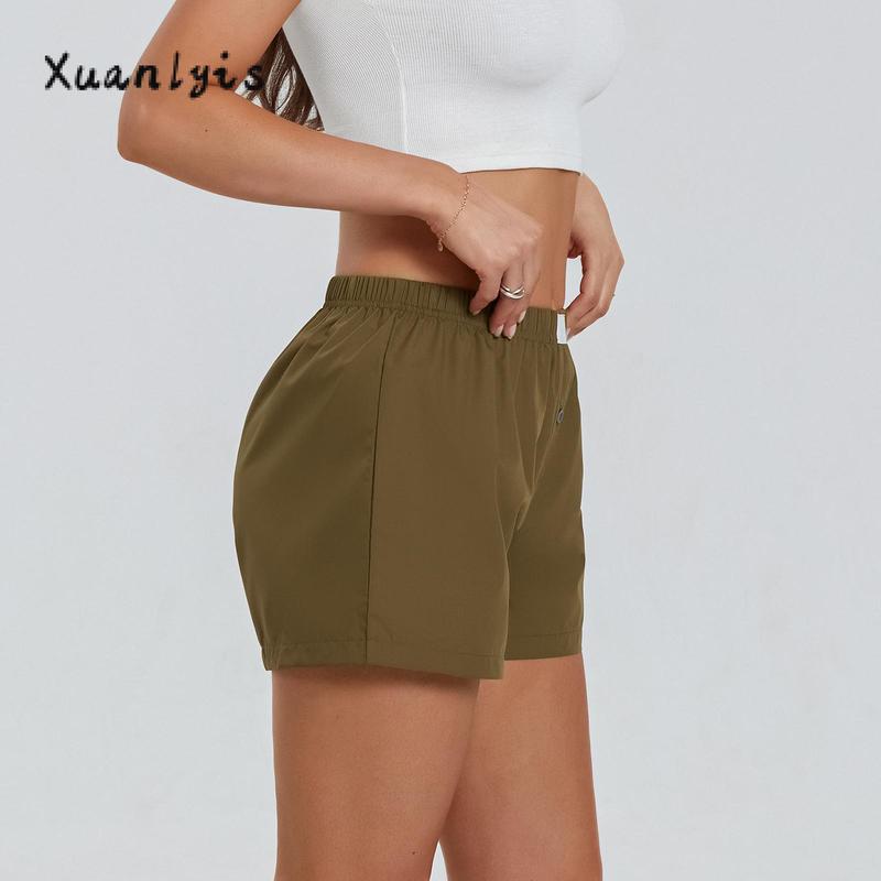 Women’s Plaid Print Shorts Elastic Low Waist Button Front Lounge Shorts Boxers Streetwear Fabric Womenswear Bottom Soft