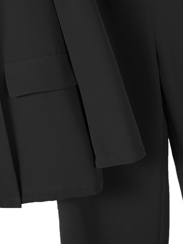 Women's Solid Double Button Lapel Neck Blazer & Pocket Pants Two-piece Set, Elegant Fashion Casual Outfits for Work Office Business, Ladies Fall & Winter Clothes