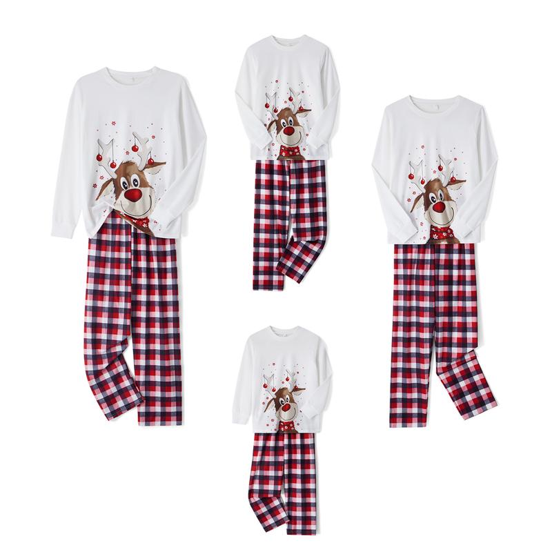 Christmas Family Pajamas Set Xmas Pj's Clothes , Reindeer Pattern Tops+Long Elastic Pants for Dad Mom Kids Sleepwear & Loungewear