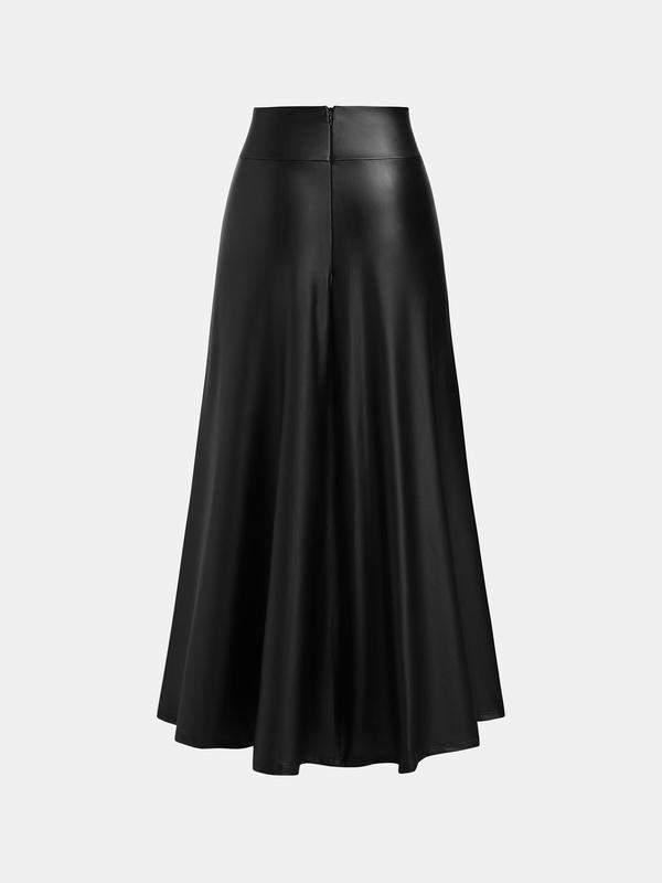 YOZY Women's Solid Split Hem Zipper Back A Line Skirt, Fashion Casual High Waist Long Skirt for Daily Outdoor Wear, Women's Bottoms for Fall & Winter