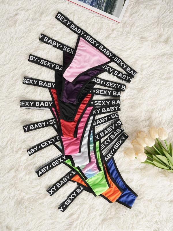 Women's Colorblock Letter Tape V-string Panty, Soft Comfy Breathable Knicker for Daily Wear, Underwear for All Seasons