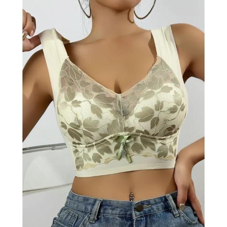 Floral Print Full Coverage Wireless Bra, Sexy Comfy Anti Sagging Push Up Bra, Women's Lingerie & Underwear for fall & winter