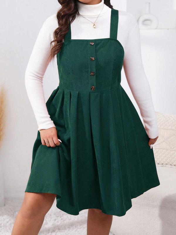  Button Decor Pleated Pinafore A-line Dress, Cute Outfits, Casual Sleeveless Tank Dresses, Overall Dress, Dresses for Women, Women's Clothing, Summer Clothes, Casual Dresses, Black Girl Outfits