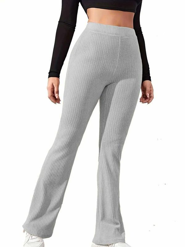 Women's Solid High Waist Flare Leg Pants, Casual Comfy Bell Bottom Trousers for Daily Wear, Ladies Bottoms for All Seasons