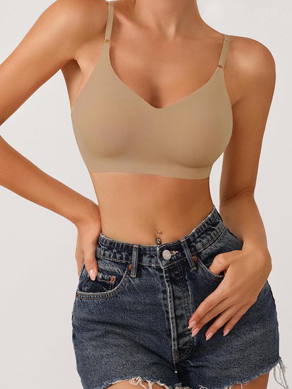 Women's Plain Adjustable Strap Bra, Solid Wireless Bra, Soft Comfy Breathable Seamless Fall Bralette for Women, Lingerie Top Comfy Bralettes for Daily Wear