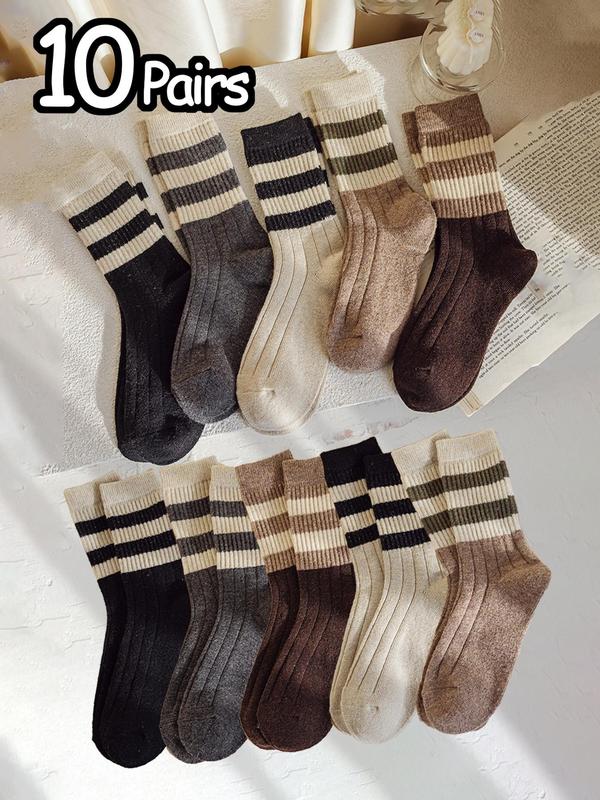 Women's Striped Mid-calf Socks, Casual Comfy Breathable Socks for Daily Wear, Women's Socks for All Seasons