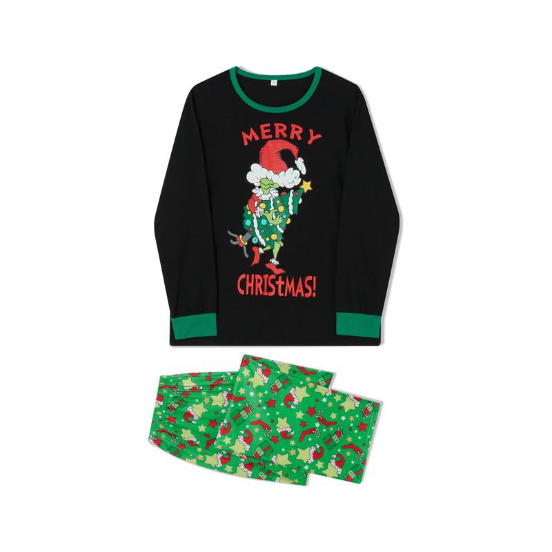 Christmas Pajamas for Family Long Sleeve Cartoon Print Tops + Trousers Set Winter Holiday Sleepwear