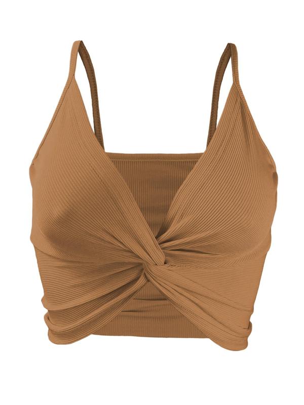 Women's Twist Asymmetrical Crop Cami Top, Solid Spaghetti Strap Top for All Seasons, Ladies Clothes for Daily Wear