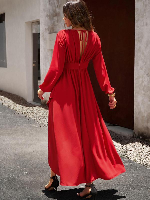 Women's High Low Wrap Vintage A Line Dress, Casual Bishop Sleeve Long Dress, Elegant Wedding Dresses, Birthday Dresses 2024, Dresses for Women, Wedding Guest Dress, Fall Dresses