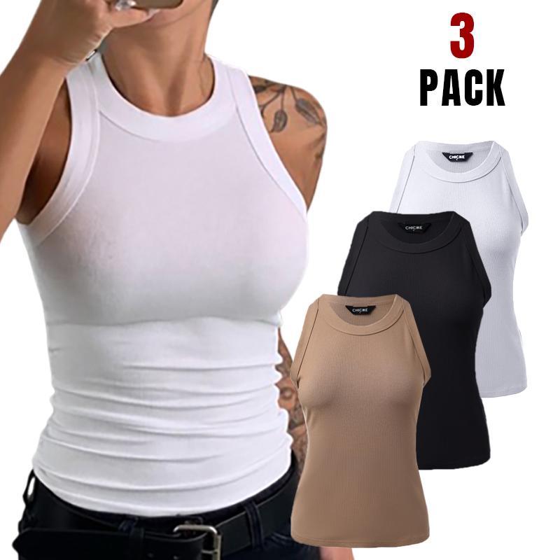 Chicme 3-Piece O-Neck Knit Thick Strap Racerback Tank Tops Without Bra Pads