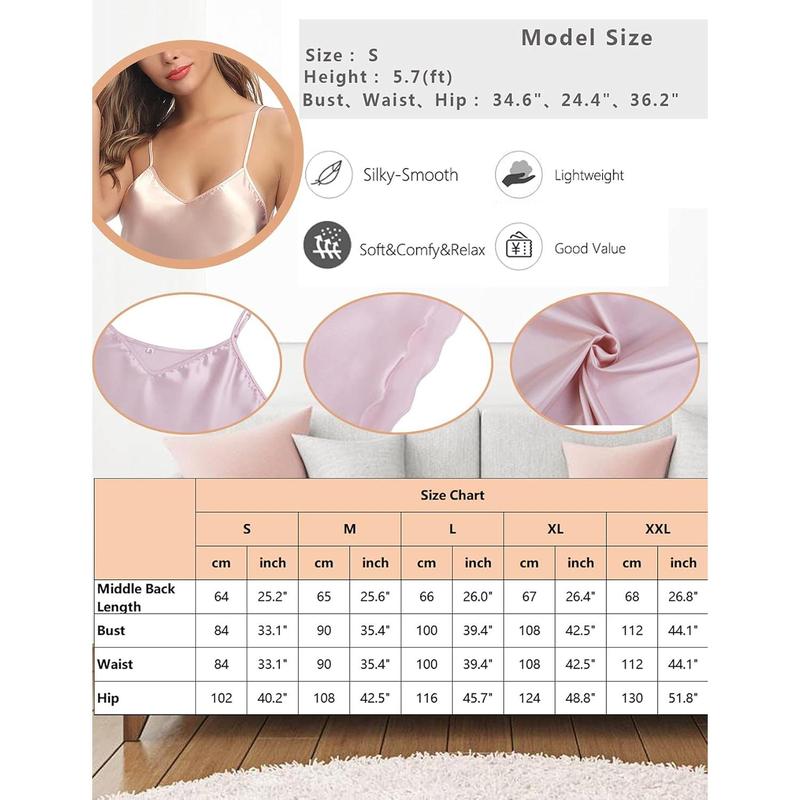 Litherday Women's Satin Nightgown Silk Slip Dress Sleepwear Sexy V Neck Negligee Lingerie Short Nightwear