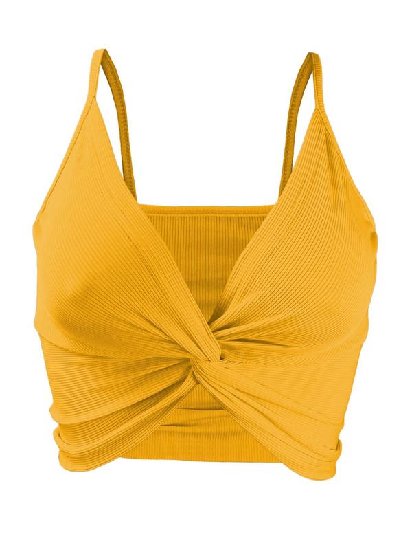 Women's Twist Asymmetrical Crop Cami Top, Solid Spaghetti Strap Top for All Seasons, Ladies Clothes for Daily Wear