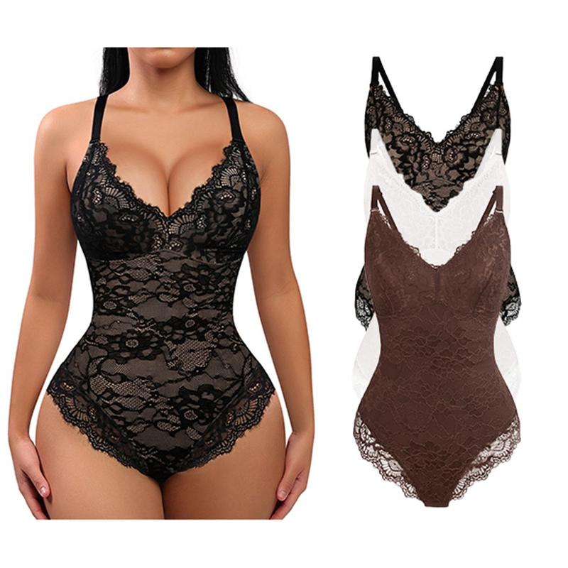 FeelinGirl Sexy Lace  basic Bodysuits Shapewear for Womenswear4 Mesh