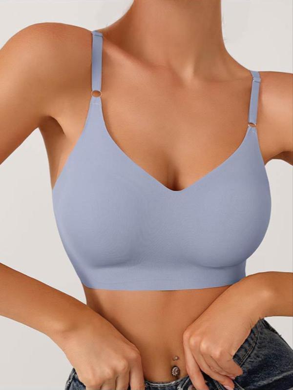 Women's Plain Adjustable Strap Bra, Solid Wireless Bra, Soft Comfy Breathable Seamless Fall Bralette for Women, Lingerie Top Comfy Bralettes for Daily Wear