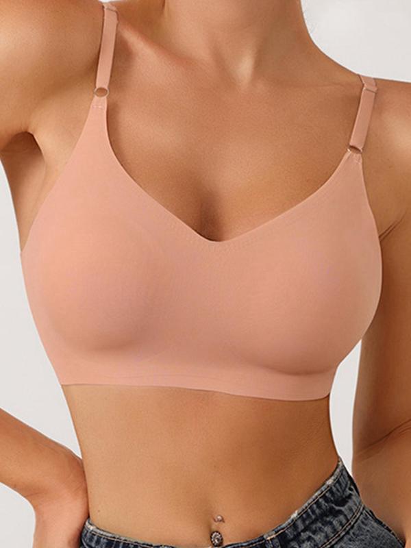 Women's Plain Adjustable Strap Bra, Solid Wireless Bra, Soft Comfy Breathable Seamless Fall Bralette for Women, Lingerie Top Comfy Bralettes for Daily Wear