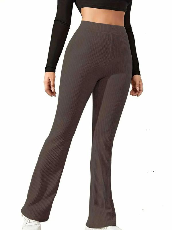 Women's Solid High Waist Flare Leg Pants, Casual Comfy Bell Bottom Trousers for Daily Wear, Ladies Bottoms for All Seasons