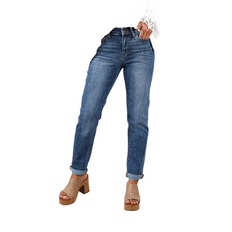 Judy Blue Bethany Bleach Dark Wash High Rise Bleach Splash Boyfriends