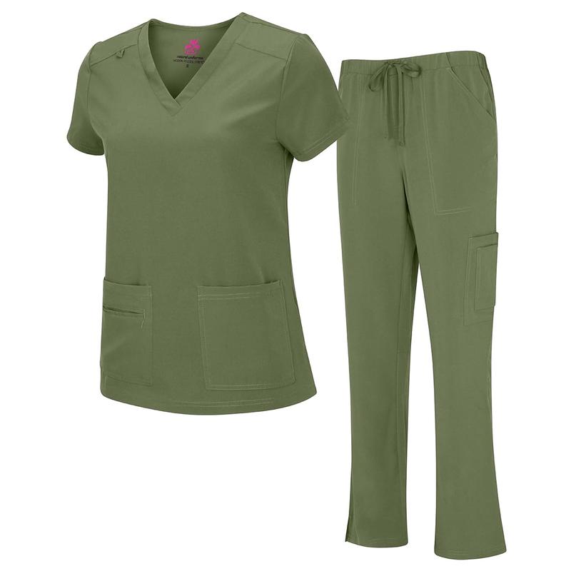 ACTIVE UNIFORMS Women's Cool Stretch V-Neck Scrub Set with Cargo Pockets, 4-Way Stretch, Regular & Petite Sizes Womenswear Breathable Comfort Fit Top and Pants