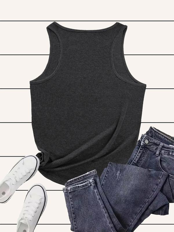 Women's Moon & Dragonfly Graphic Print Round Neck Tank Top, Fashion Casual Sleeveless Top for Daily Outdoor Wear, Ladies Clothes for Summer