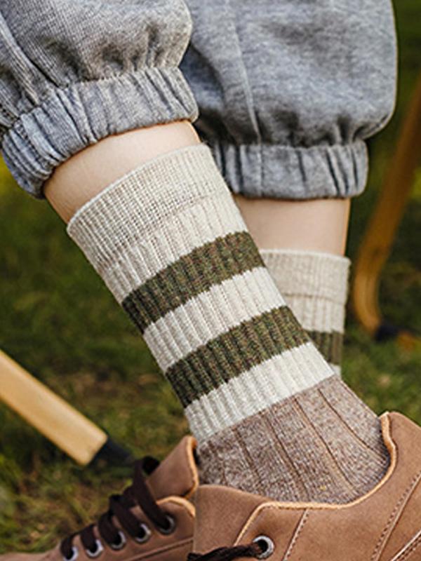 Women's Striped Mid-calf Socks, Casual Comfy Breathable Socks for Daily Wear, Women's Socks for All Seasons