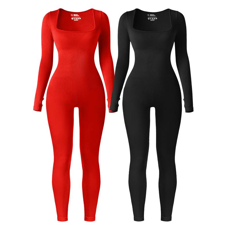 Long Sleeve Ribbed Seamless Jumpsuits Winter Womenswear Overalls