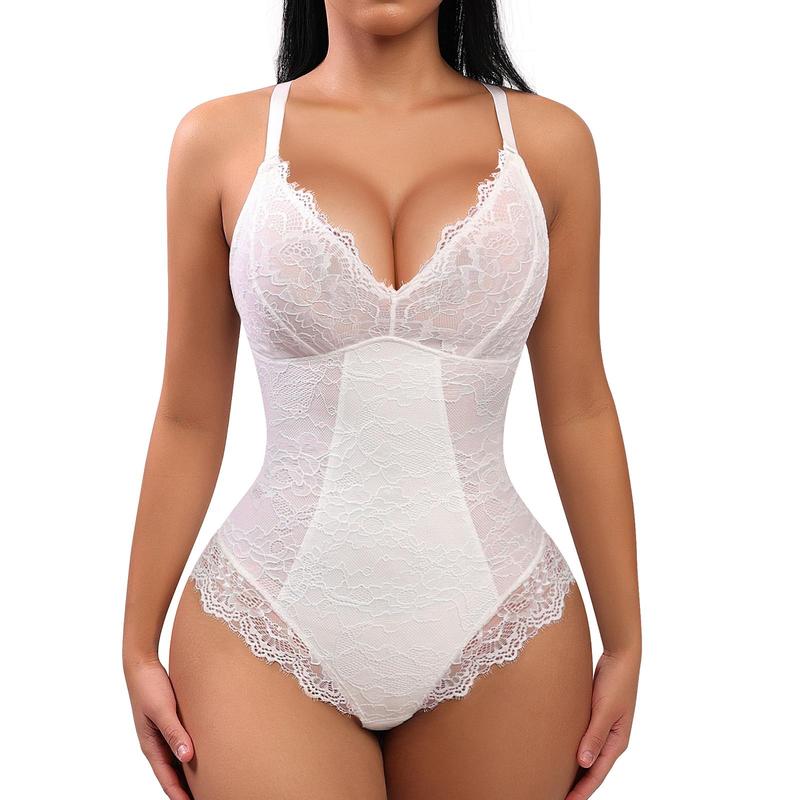 FeelinGirl Sexy Lace  basic Bodysuits Shapewear for Womenswear4 Mesh