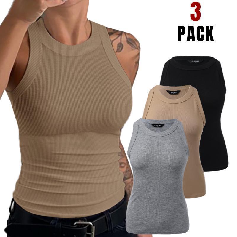 Chicme 3-Piece O-Neck Knit Thick Strap Racerback Tank Tops Without Bra Pads