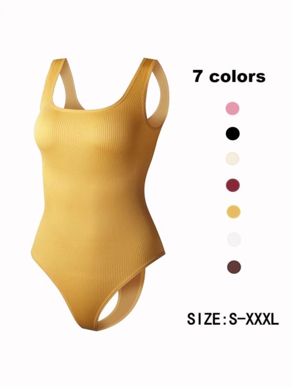 Women's Solid Backless Ribbed Shapewear Bodysuit, Breathable Comfortable Hook & Eye Closure Crotch Shaper, Tummy Control Butt Lifter, Ladies Shapewear for Daily Wear