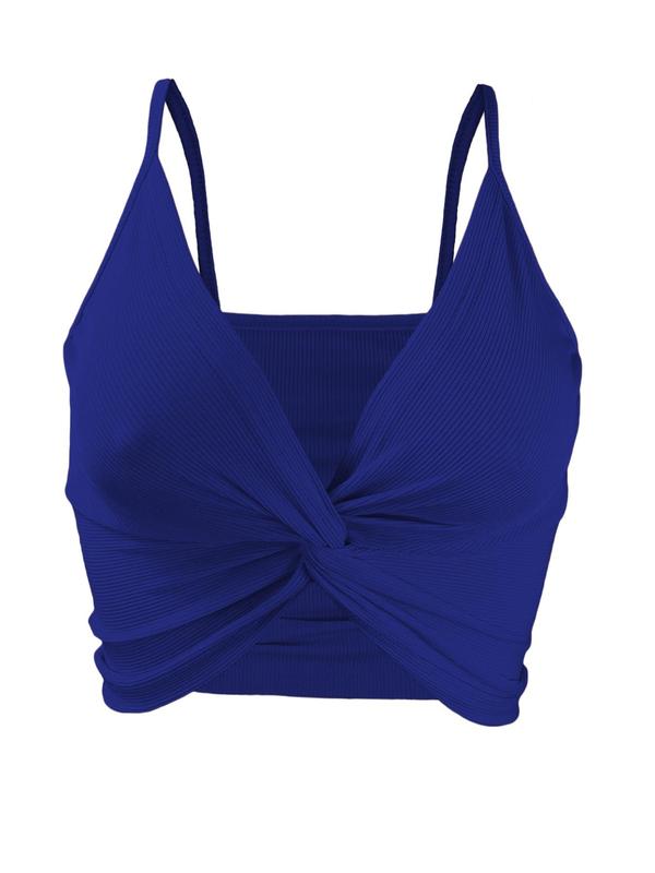 Women's Twist Asymmetrical Crop Cami Top, Solid Spaghetti Strap Top for All Seasons, Ladies Clothes for Daily Wear