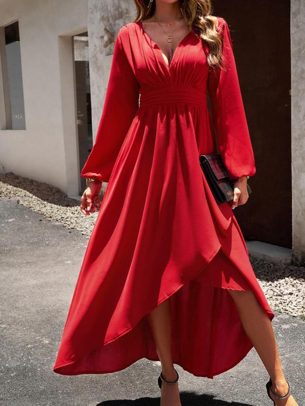 Women's High Low Wrap Vintage A Line Dress, Casual Bishop Sleeve Long Dress, Elegant Wedding Dresses, Birthday Dresses 2024, Dresses for Women, Wedding Guest Dress, Fall Dresses