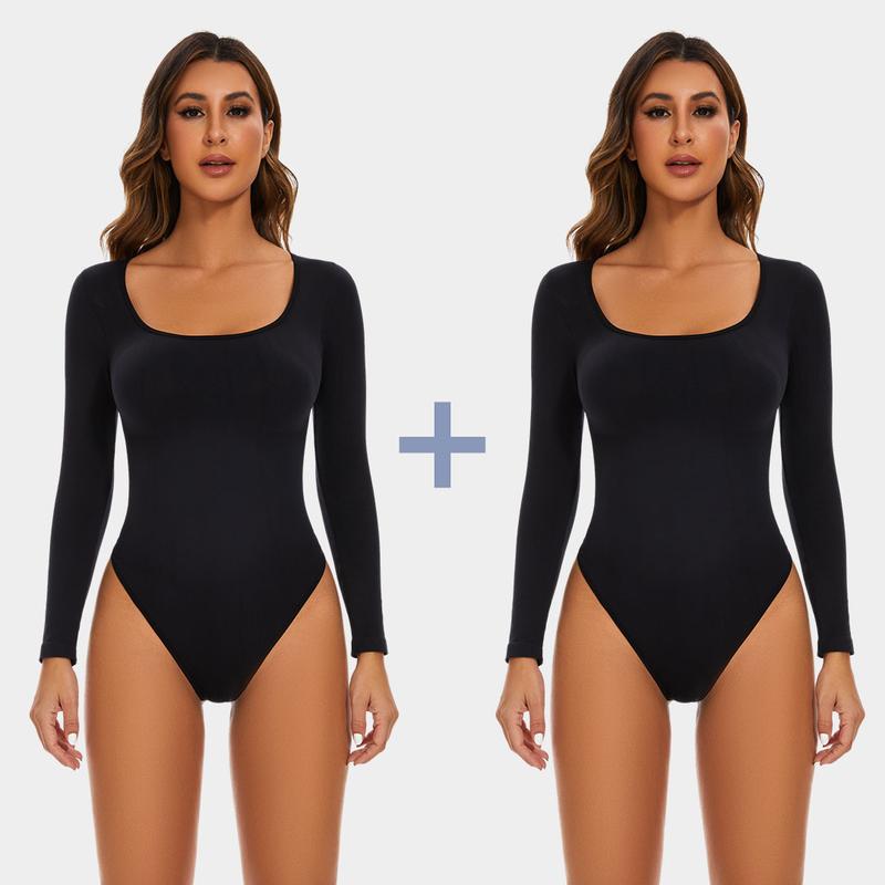 GQF Long Sleeve Bodysuits tracksuits for Women Square Neck Bodysuit 675 [GQF Long Sleeve Bodysuits for Women Square Neck Bodysuit 675 [control bodysuit and shapewear comfort shaping sculpting confidence-boosting belly-control ]