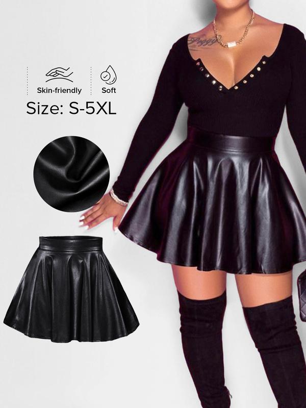 Women's Faux Leather Skirt Skort Ball Gown A Line PU Skirt & Skort for Daily Wear, Going Out Skirt, Party, Plus Size Available.