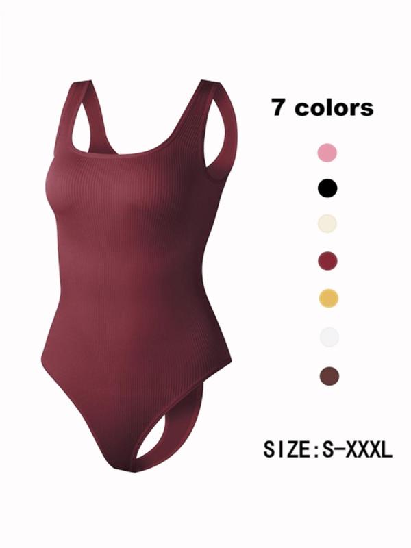 Women's Solid Backless Ribbed Shapewear Bodysuit, Breathable Comfortable Hook & Eye Closure Crotch Shaper, Tummy Control Butt Lifter, Ladies Shapewear for Daily Wear