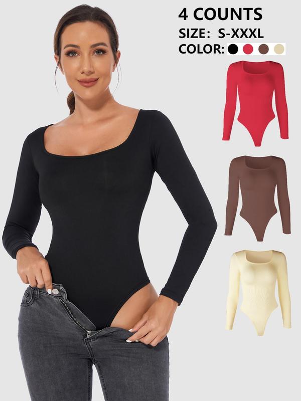 Women's Solid Square Neck Shapewear Bodysuit, Casual Comfy High Stretch Seamless Shaper, Fall Body Shapewear, Ladies Shapewear Clothes for Daily Wear, Fall Wear Black Girl