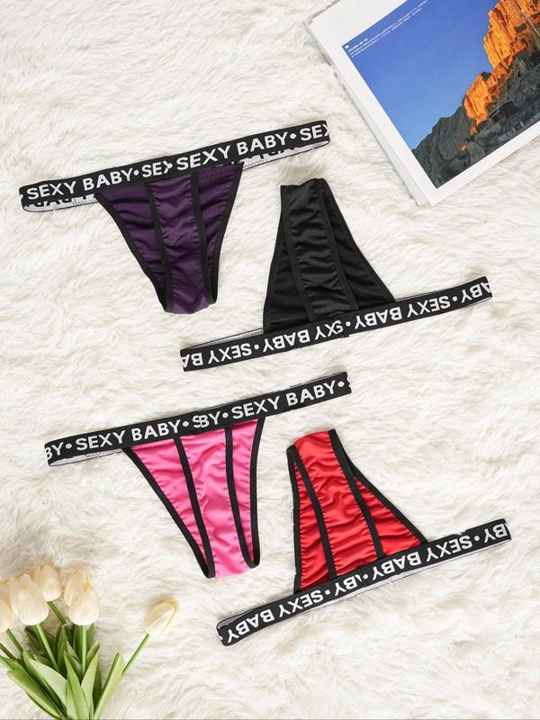 Women's Colorblock Letter Tape V-string Panty, Soft Comfy Breathable Knicker for Daily Wear, Underwear for All Seasons