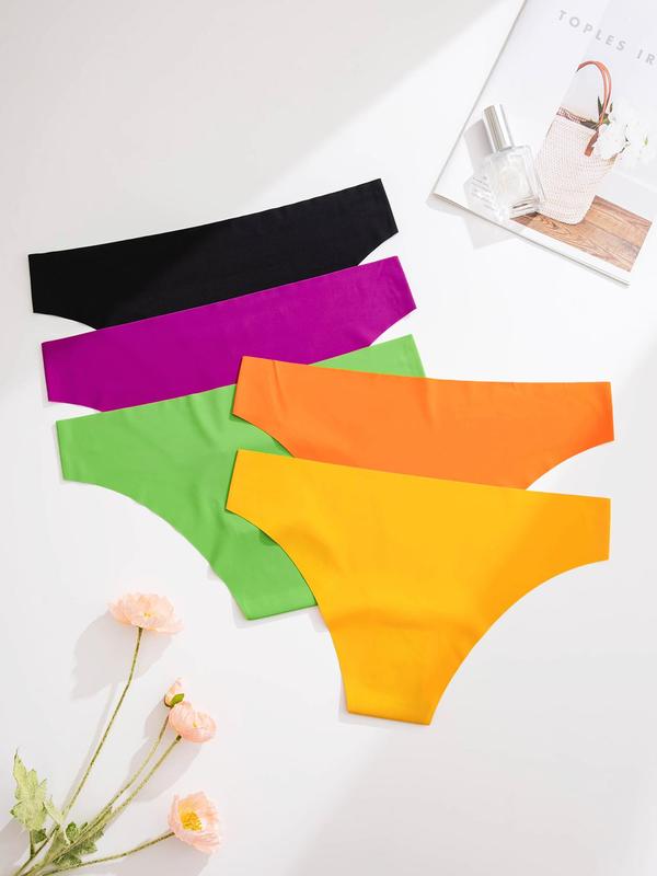 LGBTQ+ Women's 7pcs Solid Color Drop Waist Minimalist Knickers, Soft Comfy Breathable Seamless Panties for Daily Wear, Underwear for All Seasons