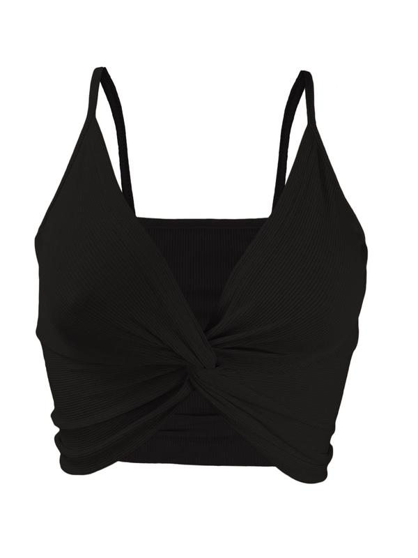 Women's Twist Asymmetrical Crop Cami Top, Solid Spaghetti Strap Top for All Seasons, Ladies Clothes for Daily Wear