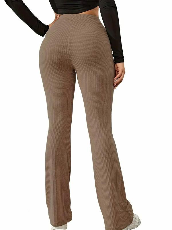 Women's Solid High Waist Flare Leg Pants, Casual Comfy Bell Bottom Trousers for Daily Wear, Ladies Bottoms for All Seasons