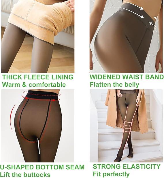 Women 2 Piece Transparent Tight Fleece Lined Thick High Waist Elasticity Thermal Pantyhose Warm Leggings